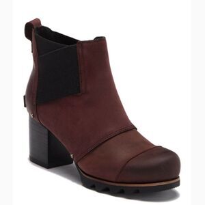 Sorel Addington Waterproof Heeled Chelsea Boots in Redwood Size 7.5, Block Heel